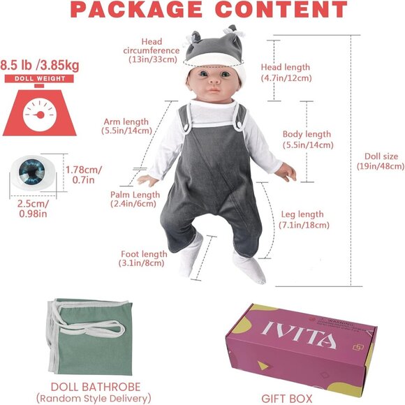 19 inch Full Body Silicone Baby Dolls Boy Realistic Newborn Babies for Kids - Picture 6 of 6